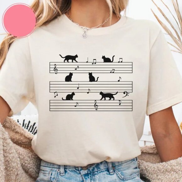 Tops - Cat Music Shirt, Graphic Cat Shirt, Gift For Cat Lover